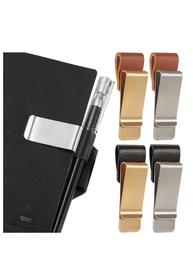 KASTWAVE حامل أقلام 4 قطع لحامل الدفاتر، غلاف قلم من جلد PU، حلقات أقلام لمفكرات الدفاتر مع مشابك للدفتر ولوحة الكتابة في المنزل، الجيب، المكتب، يناسب معظم أحجام الأقلام - Image 1
