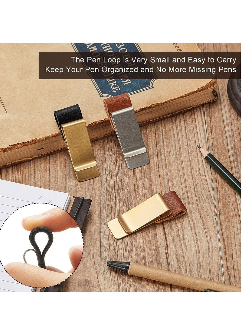 KASTWAVE حامل أقلام 4 قطع لحامل الدفاتر، غلاف قلم من جلد PU، حلقات أقلام لمفكرات الدفاتر مع مشابك للدفتر ولوحة الكتابة في المنزل، الجيب، المكتب، يناسب معظم أحجام الأقلام - Image 4