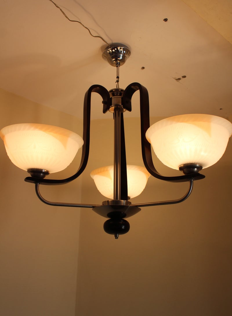 Chandelier 3 Lamps Made From Metal And Wood Silver* Dark Brown Color - Image 1