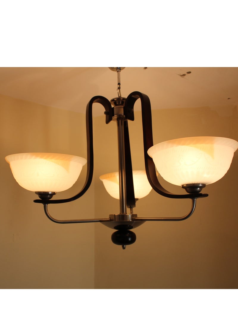 Chandelier 3 Lamps Made From Metal And Wood Silver* Dark Brown Color - Image 3