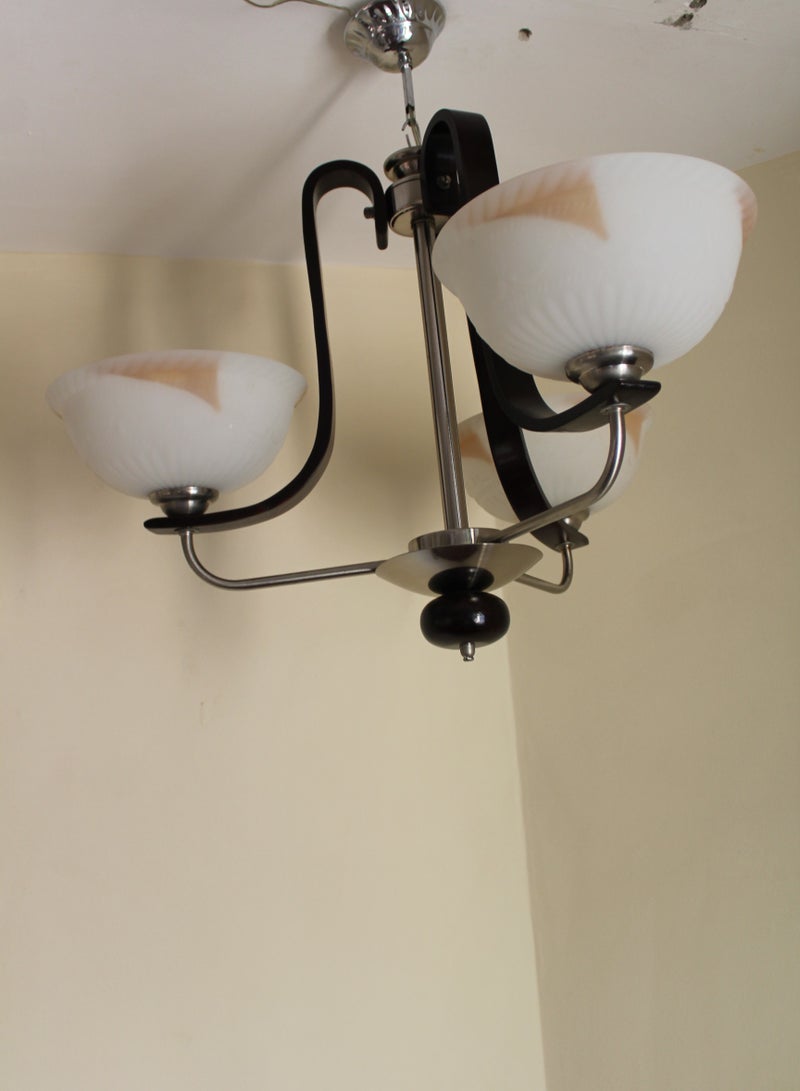 Chandelier 3 Lamps Made From Metal And Wood Silver* Dark Brown Color - Image 4