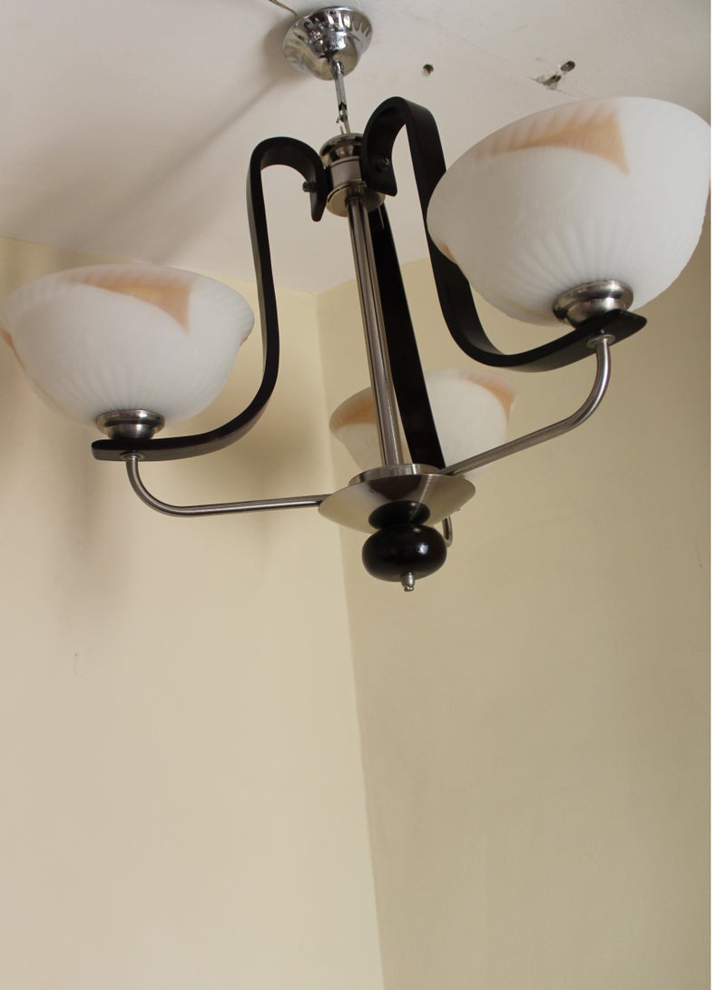 Chandelier 3 Lamps Made From Metal And Wood Silver* Dark Brown Color - Image 5
