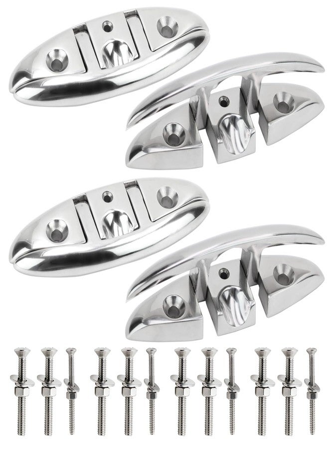 Laorde Boat Cleat 316 Stainless Steel Folding Cleats 5 Inch Marine Grade Rope Cleat Flip Up Dock Cleat for Boat Kayak and Decoration with Fastener 4 Pack - Image 1