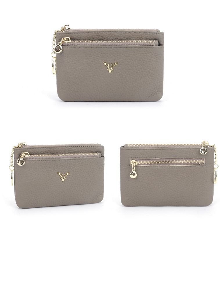 Loquat Fawn Head Lady Zipper Leather Money Grey 