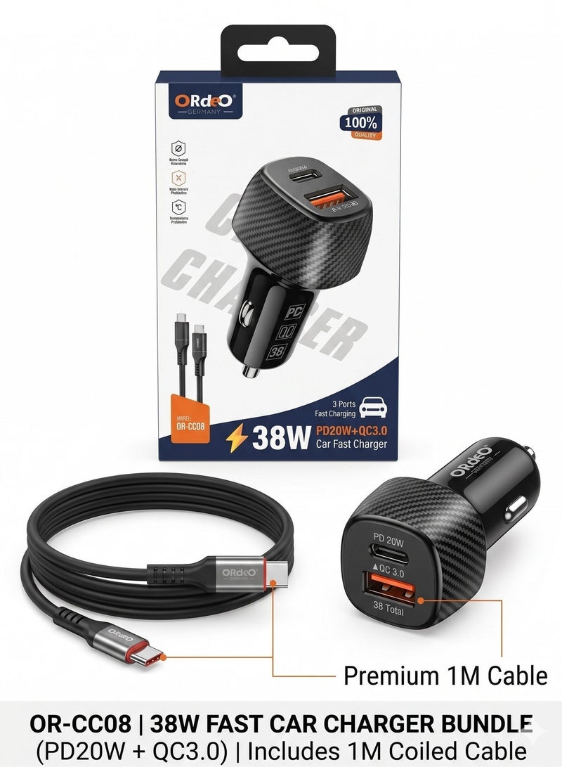 ORdEO 38W Car Fast Charger, (USB- Type C) Dual Port, Safe & Stable Fast Charging for iPhones & Android - Image 1