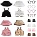 VVQUI 4PCS Doll Clothes Set for 17cm Dolls Stylish Outfit with 4 Hat 4 Overalls 4 Shoes 4 Glasses of Clothes Designer Cute Clothes for Dress up Unique Style BlackWhiteBrownPink - Image 2