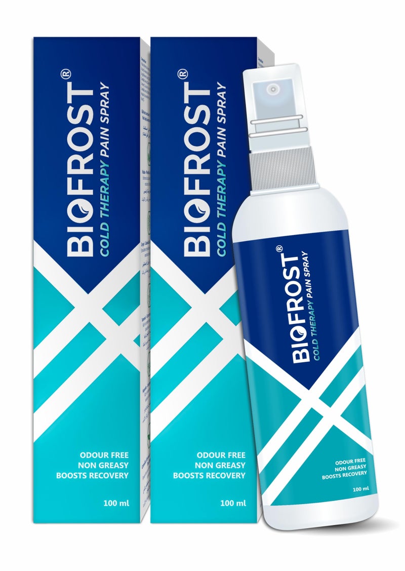 BioFrost Cold Therapy Pain Relief Spray Pack of 2 (100ml Each) | Fast Acting Cooling Relief after Sports and Workouts | Perfect for Muscle Recovery, Joint, Back, Neck & Pain | Non Sticky, Easy Apply - Image 1