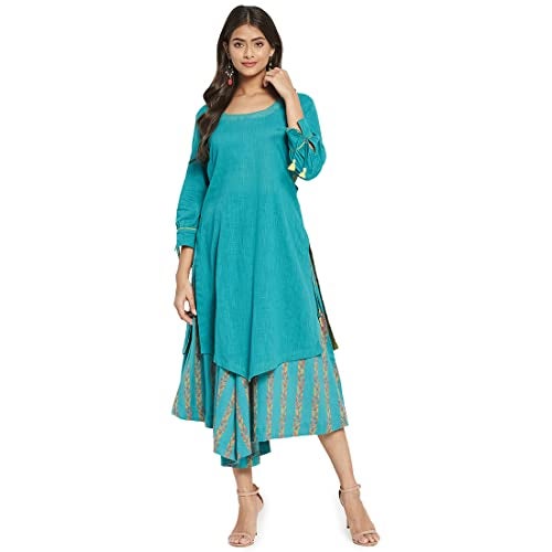 Fabindia Women's Cotton Solids Regular Kurta (210648501_Turquoise - Image 1