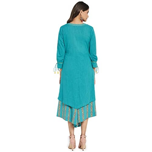 Fabindia Women's Cotton Solids Regular Kurta (210648501_Turquoise - Image 3