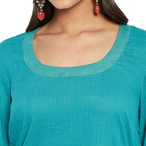 Fabindia Women's Cotton Solids Regular Kurta (210648501_Turquoise - Image 5
