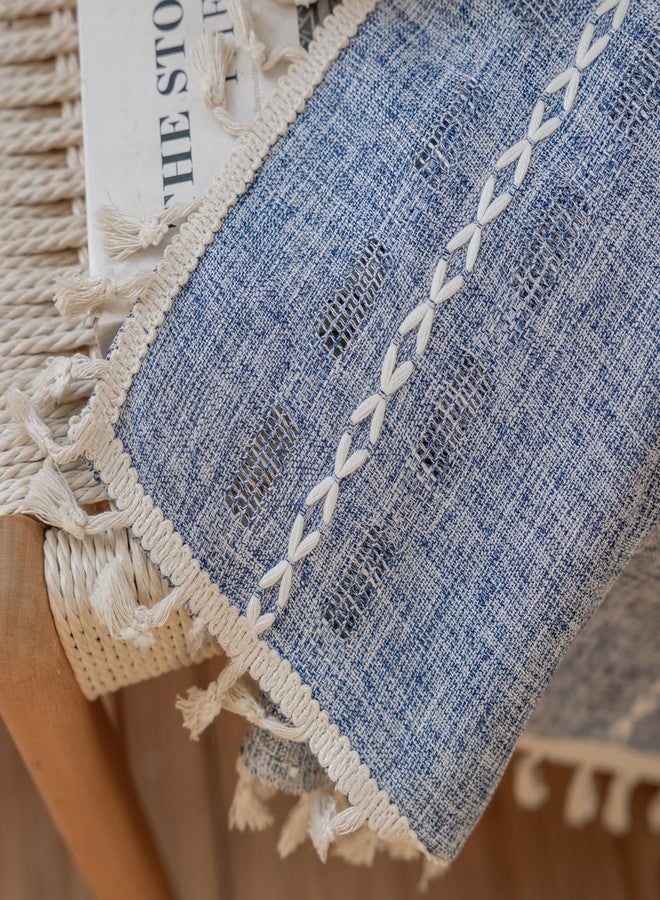 Deeprove ستارة ديبروف زرقاء داكنة بنمط بوهيمي، طولها 84 بوصة، مناسبة لغرفة النوم وغرفة الطعام، بنمط بوهيمي فرنسي غربي، شفافة، بطول 84 بوصة، مزينة بتطريز مخطط، توفر الخصوصية، مع شرابة، ديكور ريفي، عرض 52 × طول 84 بوصة، لوحة واحدة - Image 4