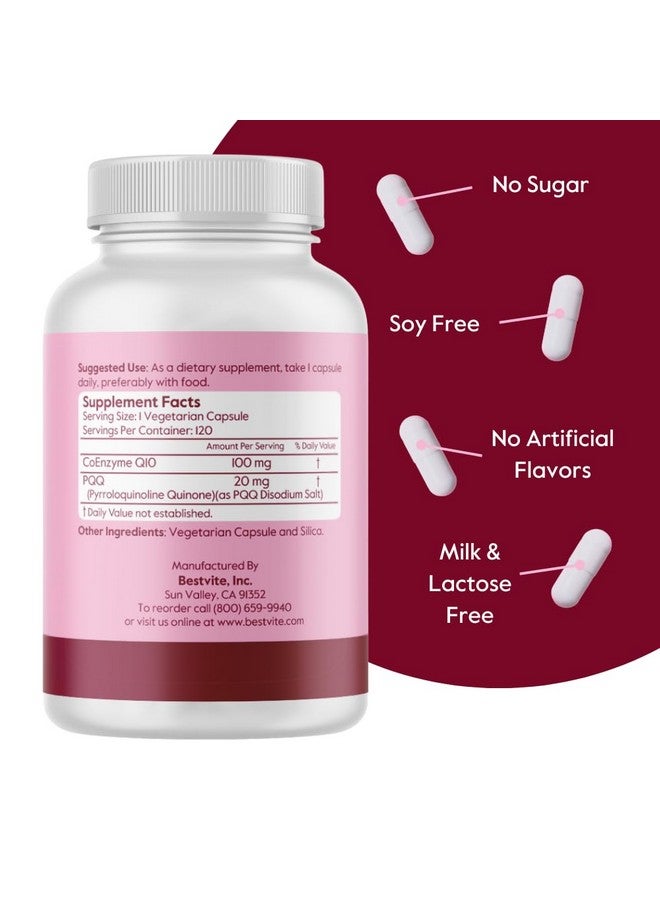 بست فايت BESTVITE Coq10 100mg w/PQQ 20mg (120 كبسولة نباتية) - بدون ستيرات - نباتي - غير معدّل وراثيًا - خالٍ من الجلوتين - Coq10 مع PQQ - Image 2