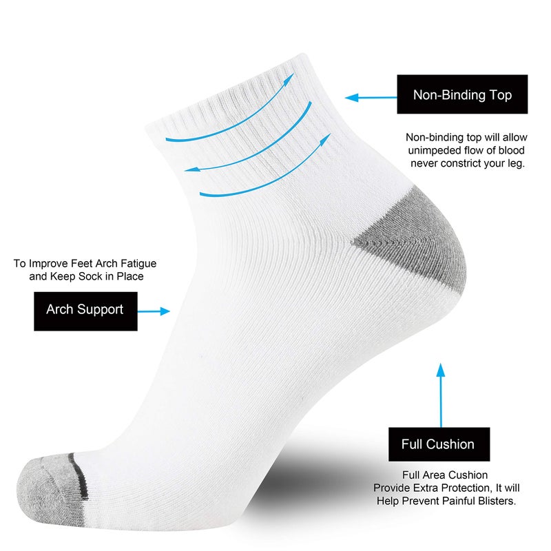 ONKE Cotton Low Cut Quarter Socks for Men Athletic Sport Work with Thick Cushion Moisture Control Anti Blisters Sweat Wicking(White L) - Image 2