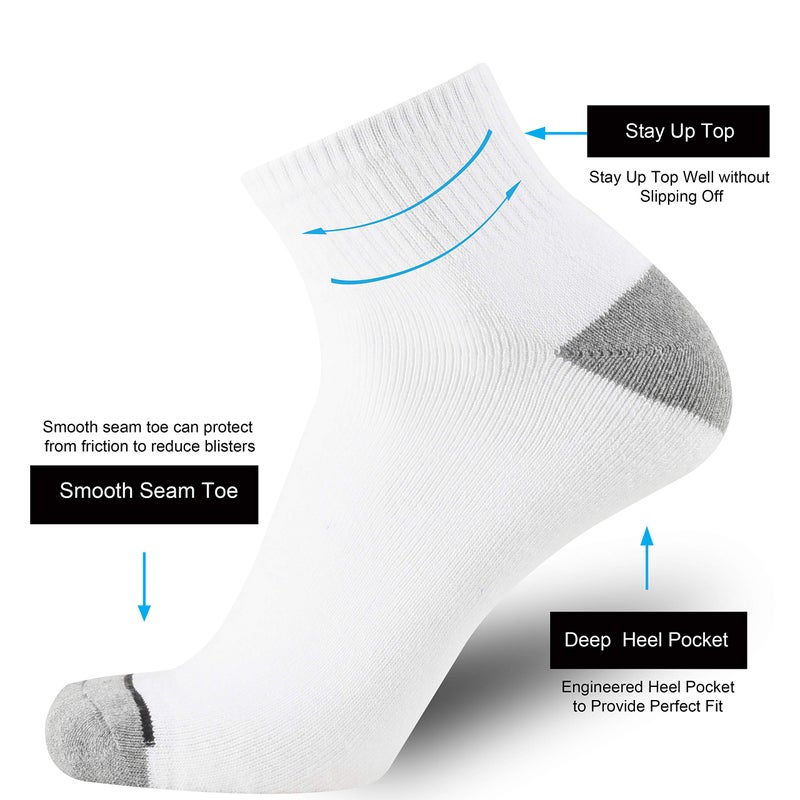 ONKE Cotton Low Cut Quarter Socks for Men Athletic Sport Work with Thick Cushion Moisture Control Anti Blisters Sweat Wicking(White L) - Image 3