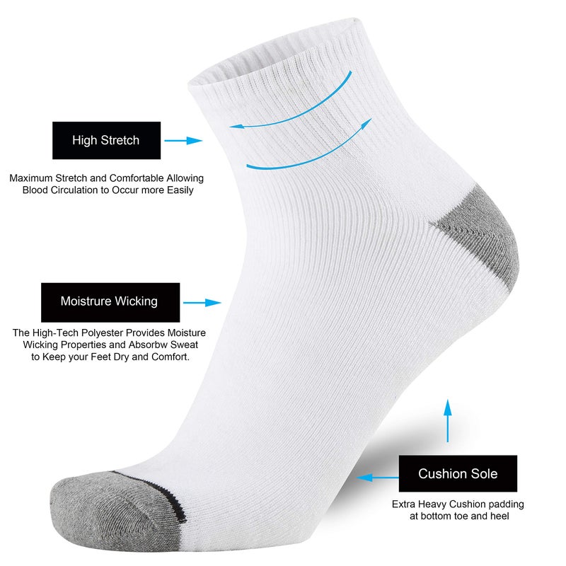 ONKE Cotton Low Cut Quarter Socks for Men Athletic Sport Work with Thick Cushion Moisture Control Anti Blisters Sweat Wicking(White L) - Image 4
