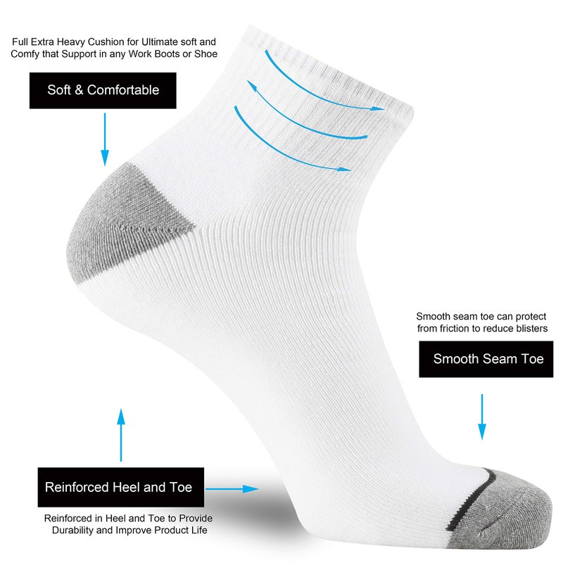 ONKE Cotton Low Cut Quarter Socks for Men Athletic Sport Work with Thick Cushion Moisture Control Anti Blisters Sweat Wicking(White L) - Image 5