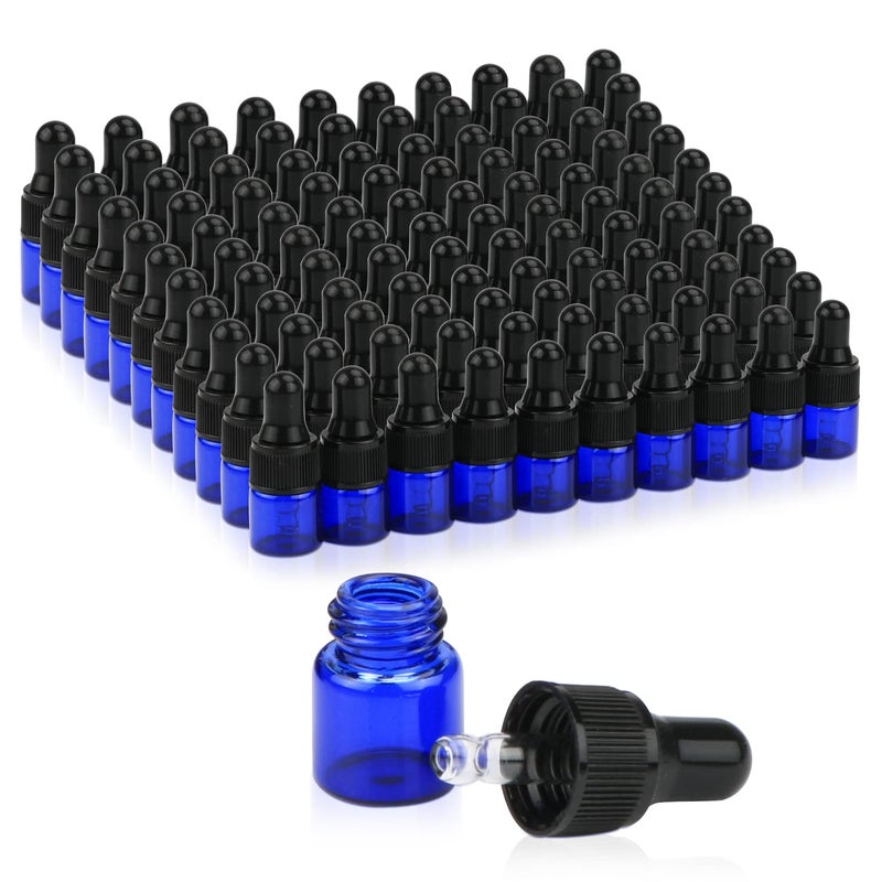 Cobalt Blue Glass Dropper For Essential Oils1ml14 Dram Pack of 100Glass Sample Bottle With Glass Eye Dropper DispenserEmpty Glass Tube Vials Aromatherapy ContainerPipetteFunnel Included
