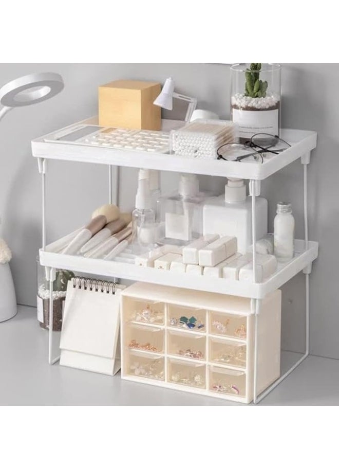 Multipurpose Stackable Desktop Shelf Organizer, Kitchen Spice Rack, Adjustable Desktop Display Shelf, Tabletop Bookshelf, for School, Office, College Dorm Organization 40 x 24 x 18 cm