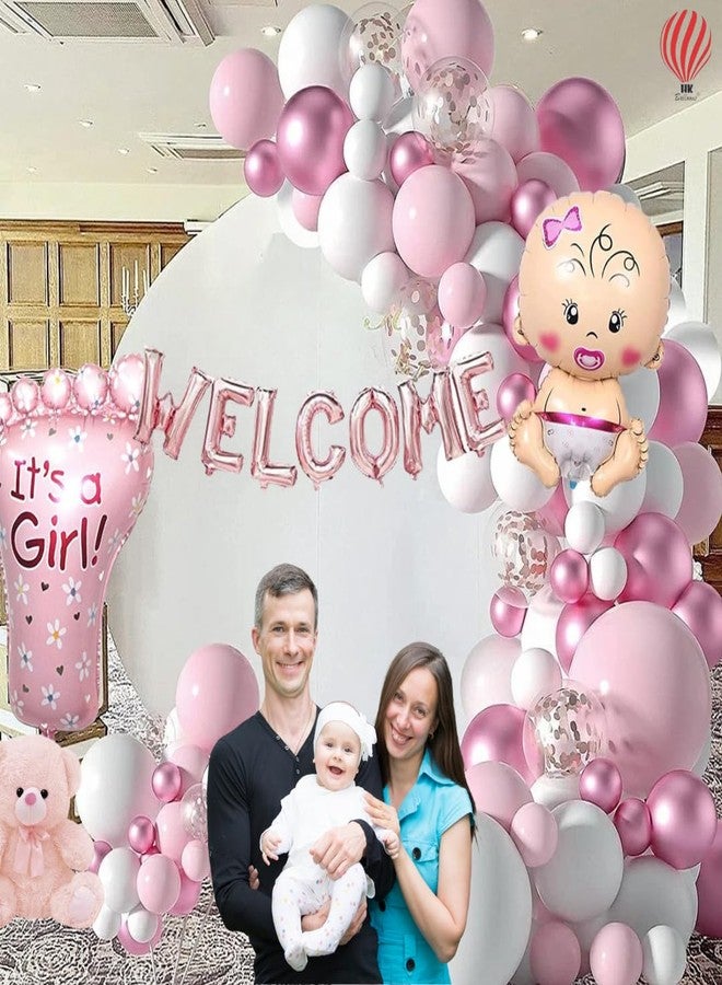 HK Balloons Pack of 70 Welcome Baby Decoration Items Combo For Baby Girl Decorations For Home Naming Ceremony Decoration Kit Princess Baby Party Decoration Set - Image 1