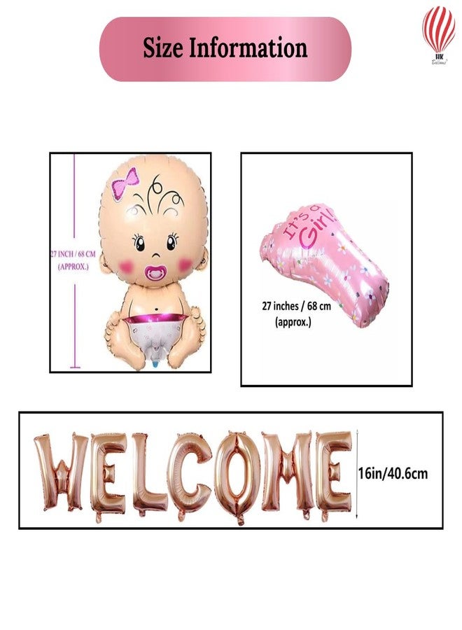 HK Balloons Pack of 70 Welcome Baby Decoration Items Combo For Baby Girl Decorations For Home Naming Ceremony Decoration Kit Princess Baby Party Decoration Set - Image 3