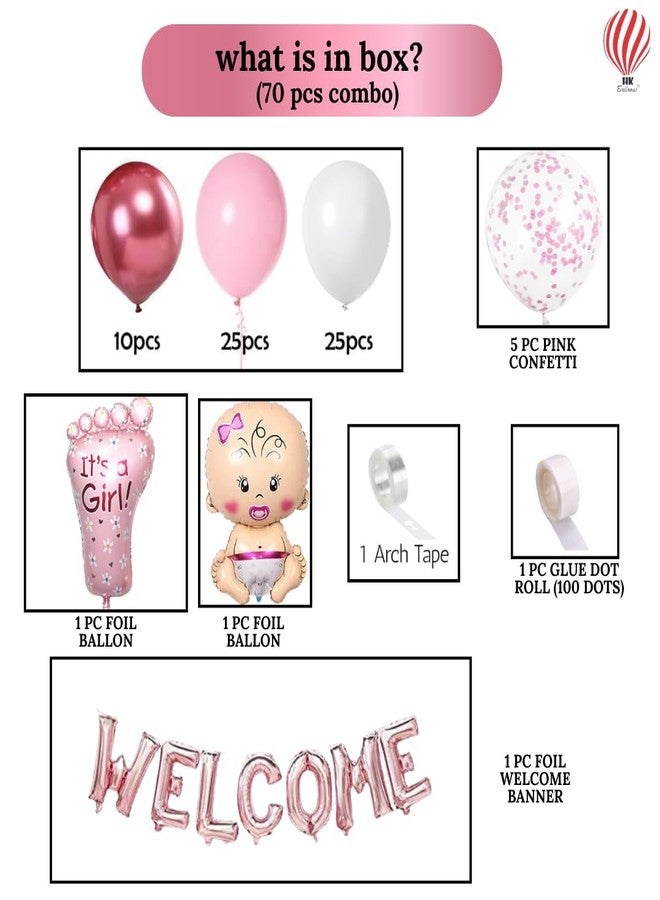 HK Balloons Pack of 70 Welcome Baby Decoration Items Combo For Baby Girl Decorations For Home Naming Ceremony Decoration Kit Princess Baby Party Decoration Set - Image 2