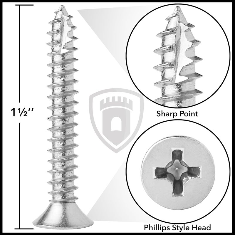 CAULDHAM Store Chrome Wood Screws #9 x 1-1/2 Inch for Door Hinges - 25 Pack - Image 4