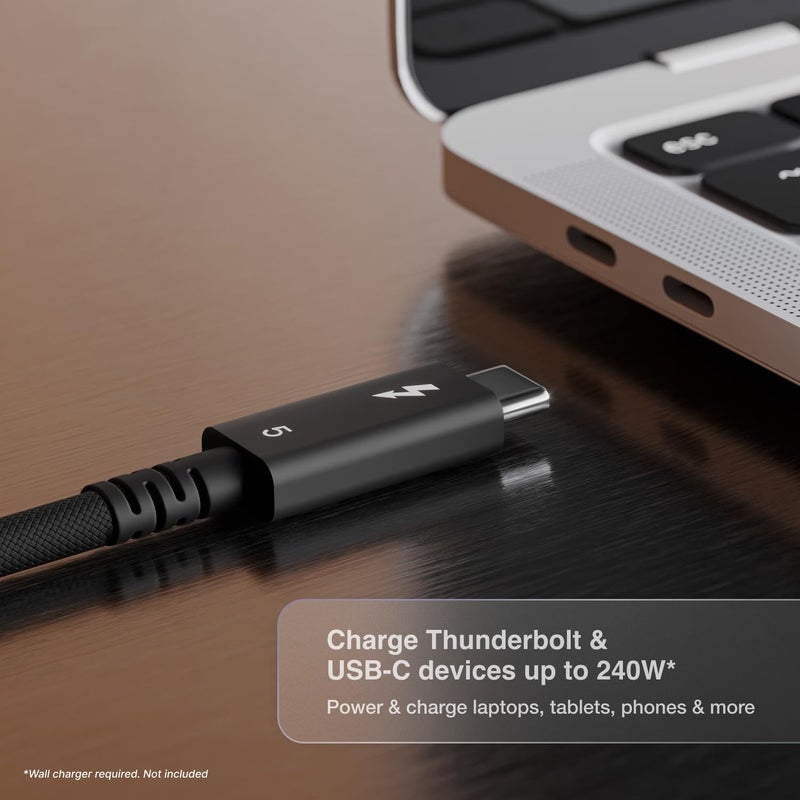CalDigit Thunderbolt 5 Pro Braided Cable - 120Gbps 240W Power Delivery, Compatible with Thunderbolt 3, 4, USB4 Type C, MacBook Pro, iMac, iPhone 16 Max, Black (0.5m/1.64ft/19.685 Inches) - Image 4
