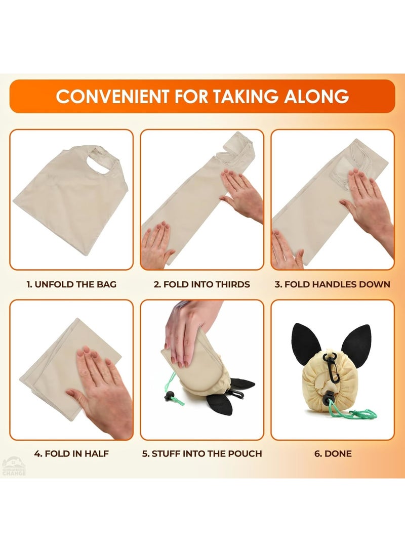 SOLARAE Foldable Reusable Grocery Bags, 5 Pcs Animal Grocery Bags, Washable Design with Large Handles, Reusable Produce Bags, Reusable Storage Bags for Groceries, Gym, Beach Gear, Toys - Image 4