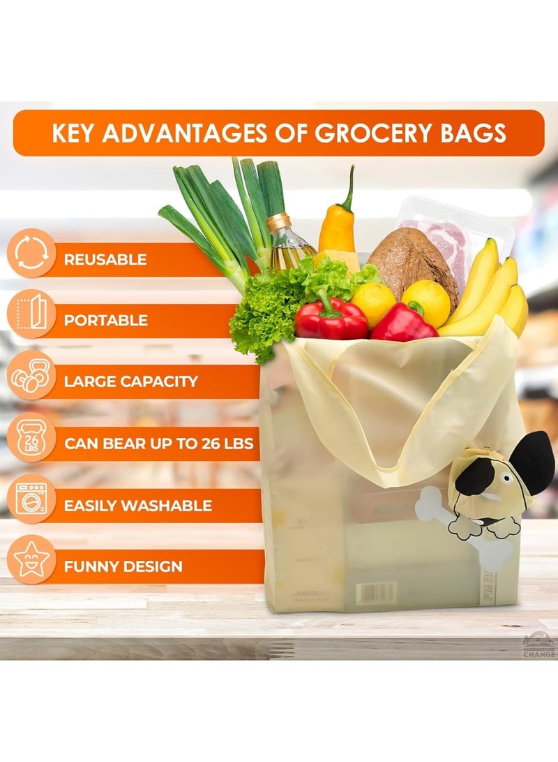 SOLARAE Foldable Reusable Grocery Bags, 5 Pcs Animal Grocery Bags, Washable Design with Large Handles, Reusable Produce Bags, Reusable Storage Bags for Groceries, Gym, Beach Gear, Toys - Image 3