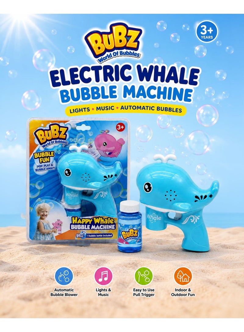 BUBZ Electric Whale Bubble Machine Toy for Kids with Lights & Music Automatic Bubble Maker Gun for Boys & Girls, Handheld Bubble Blower with Bubble Solution for Indoor Outdoor Summer Play, Birthday Party Bubble Fun Toy Age 3+ - Image 1
