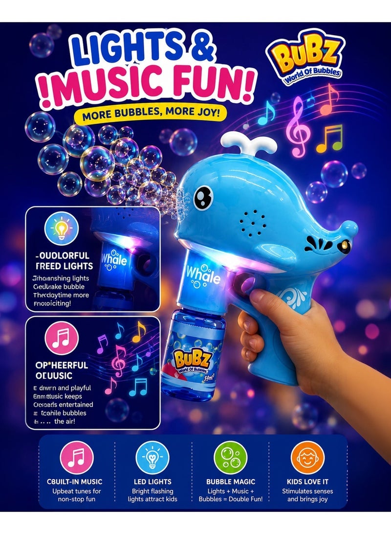 BUBZ Electric Whale Bubble Machine Toy for Kids with Lights & Music Automatic Bubble Maker Gun for Boys & Girls, Handheld Bubble Blower with Bubble Solution for Indoor Outdoor Summer Play, Birthday Party Bubble Fun Toy Age 3+ - Image 4
