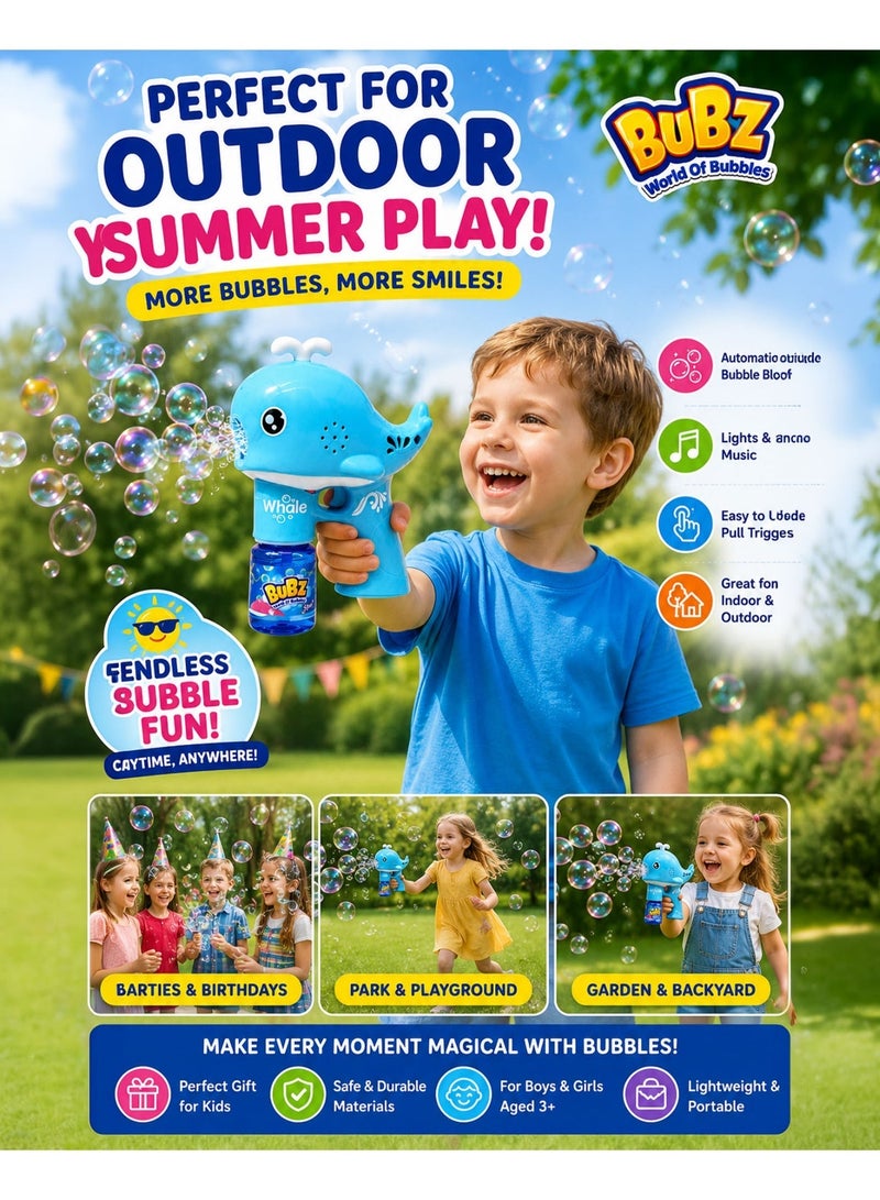 BUBZ Electric Whale Bubble Machine Toy for Kids with Lights & Music Automatic Bubble Maker Gun for Boys & Girls, Handheld Bubble Blower with Bubble Solution for Indoor Outdoor Summer Play, Birthday Party Bubble Fun Toy Age 3+ - Image 5