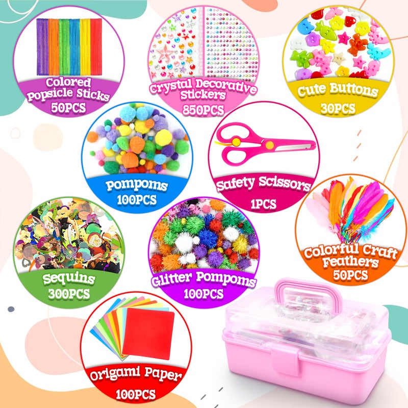 LINAYE 3000PCS Arts and Crafts Supplies Kit for Kids, DIY Craft Box Kits, Craft Supplies Set Include Pompoms, Pipe Cleaners for Kids Ages 4-6 6-8 Birthday Christmas Gifts for Boys Girls Rose - Image 2