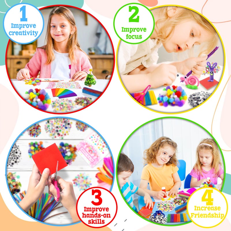 LINAYE 3000PCS Arts and Crafts Supplies Kit for Kids, DIY Craft Box Kits, Craft Supplies Set Include Pompoms, Pipe Cleaners for Kids Ages 4-6 6-8 Birthday Christmas Gifts for Boys Girls Rose - Image 5