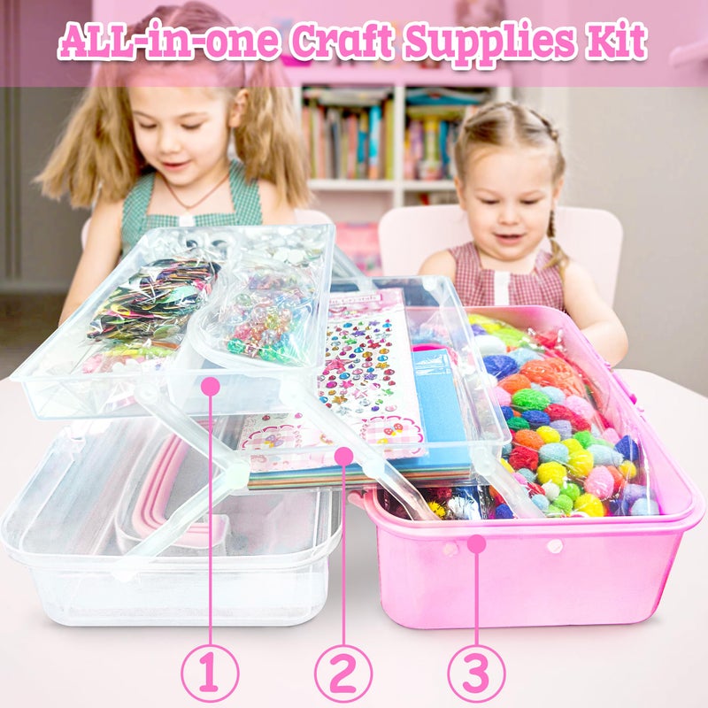 LINAYE 3000PCS Arts and Crafts Supplies Kit for Kids, DIY Craft Box Kits, Craft Supplies Set Include Pompoms, Pipe Cleaners for Kids Ages 4-6 6-8 Birthday Christmas Gifts for Boys Girls Rose - Image 4