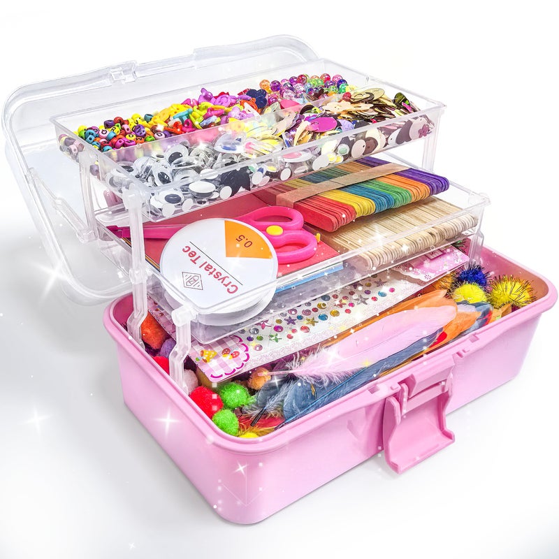 LINAYE 3000PCS Arts and Crafts Supplies Kit for Kids, DIY Craft Box Kits, Craft Supplies Set Include Pompoms, Pipe Cleaners for Kids Ages 4-6 6-8 Birthday Christmas Gifts for Boys Girls Rose - Image 1