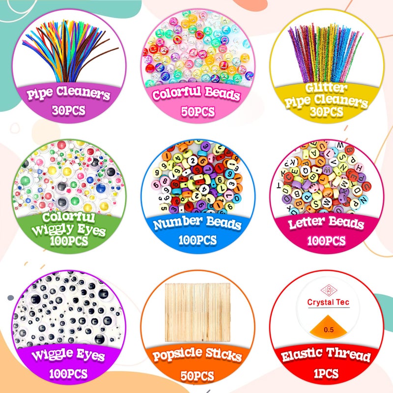 LINAYE 3000PCS Arts and Crafts Supplies Kit for Kids, DIY Craft Box Kits, Craft Supplies Set Include Pompoms, Pipe Cleaners for Kids Ages 4-6 6-8 Birthday Christmas Gifts for Boys Girls Rose - Image 3