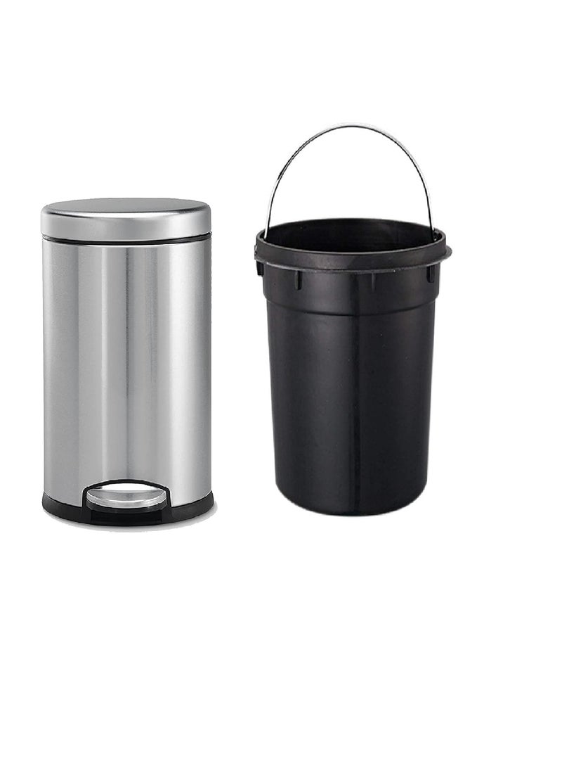 Generic Ranjo Enterprises Stainless Steel Round Dustbin for Home Office Bathroom Kitchen and Room Garbage Bin Trash Can with Plastic Bucket and Lid 5 Litre  - Image 1