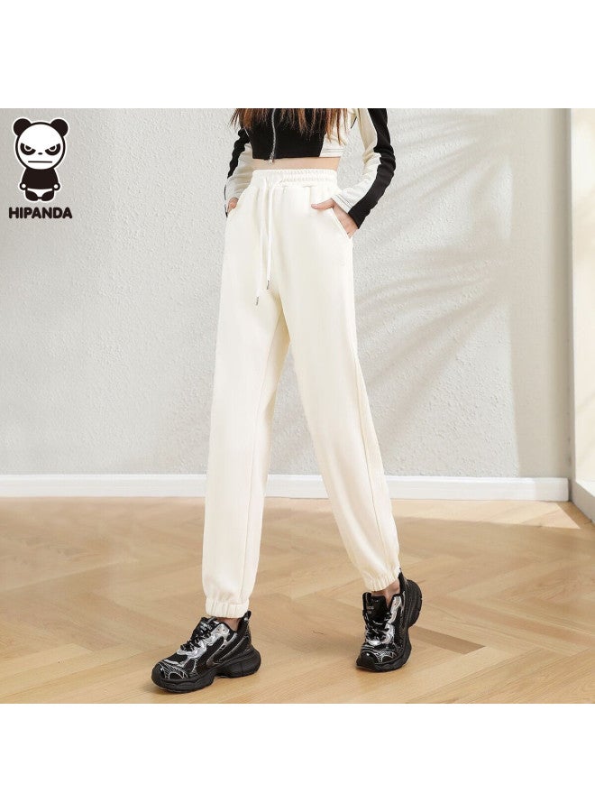 Hipanda o Panda Women's High-waist Slimming Cotton-feel Loose Printed Harem Jogger Sweatpants Off-white 2XL - Image 4