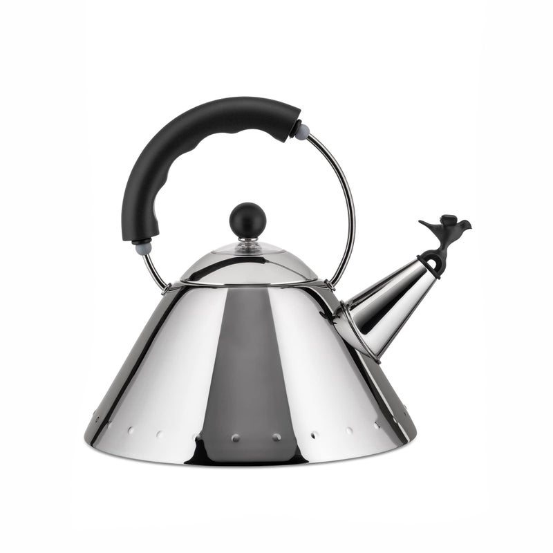 ALESSI Alessi 9093 B  Design Kettle with Handle and BirdShaped Whistle Stainless Steel and PA Black 