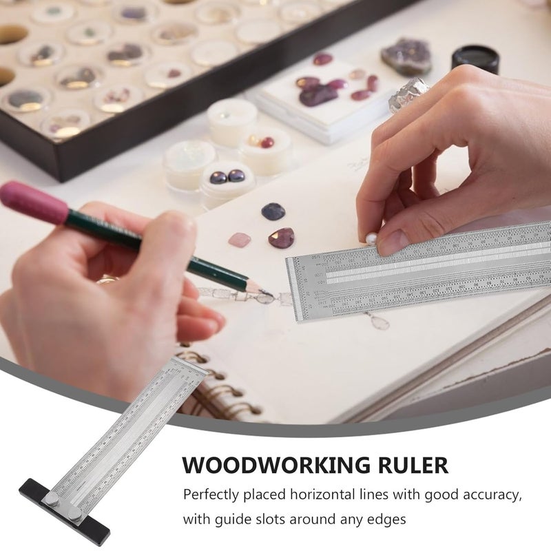 مسطرة خشب على شكل حرف T من الفولاذ المقاوم للصدأ أداة قياس متعددة الوظائف بمقياس دقيق - Image 3