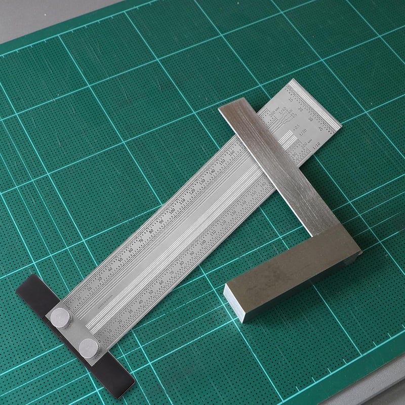 مسطرة خشب على شكل حرف T من الفولاذ المقاوم للصدأ أداة قياس متعددة الوظائف بمقياس دقيق - Image 4