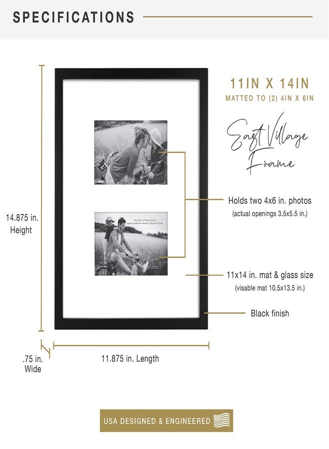 MCS East Village 11x14 Matted Picture Frame with Two 4x6 Photo Openings, Black Wall Hanging Frame for Photos & Posters (1-Pack) - Image 3