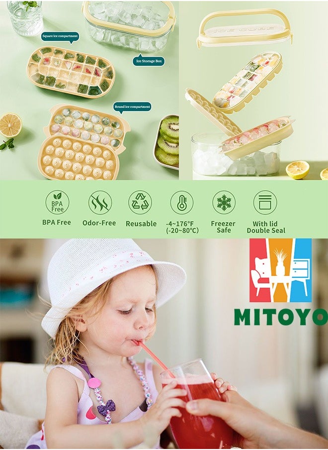 MITOYO صينية مكعبات ثلج مع غطاء ودلو ثلج محمول - سيليكون سهل التحرير - 2 صينية 1 دلو ثلج ومغرفة - قوالب مكعبات ثلج للفريزر خالية من مادة BPA - قالب صينية مكعبات ثلج للشاي والمشروبات والقهوة وزبادي الفاكهة  - Image 2