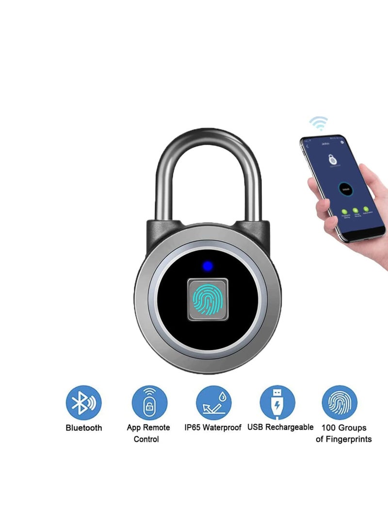 AGYMNX Fingerprint Padlock, Bluetooth Lock, Mobile APP, Smart Padlock with Keyless Biometric, Water Resistant, Suitable for Gym, Sports, Bike, School, Locker and Storage  - Image 2