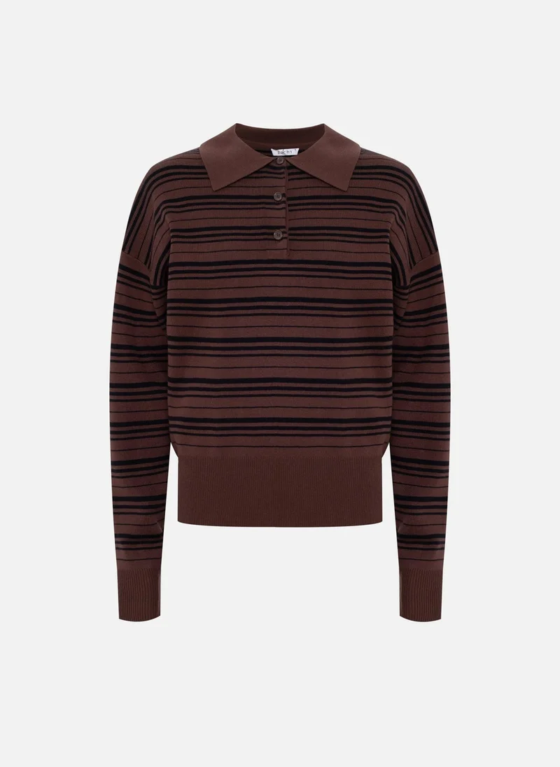 ليتشي قميص بولو مخطط محبوك بأكمام طويلة