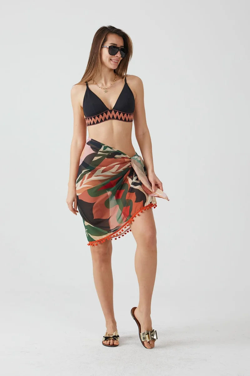 Ays Home Tropical Pattern Pompom Pareo Beach Dress