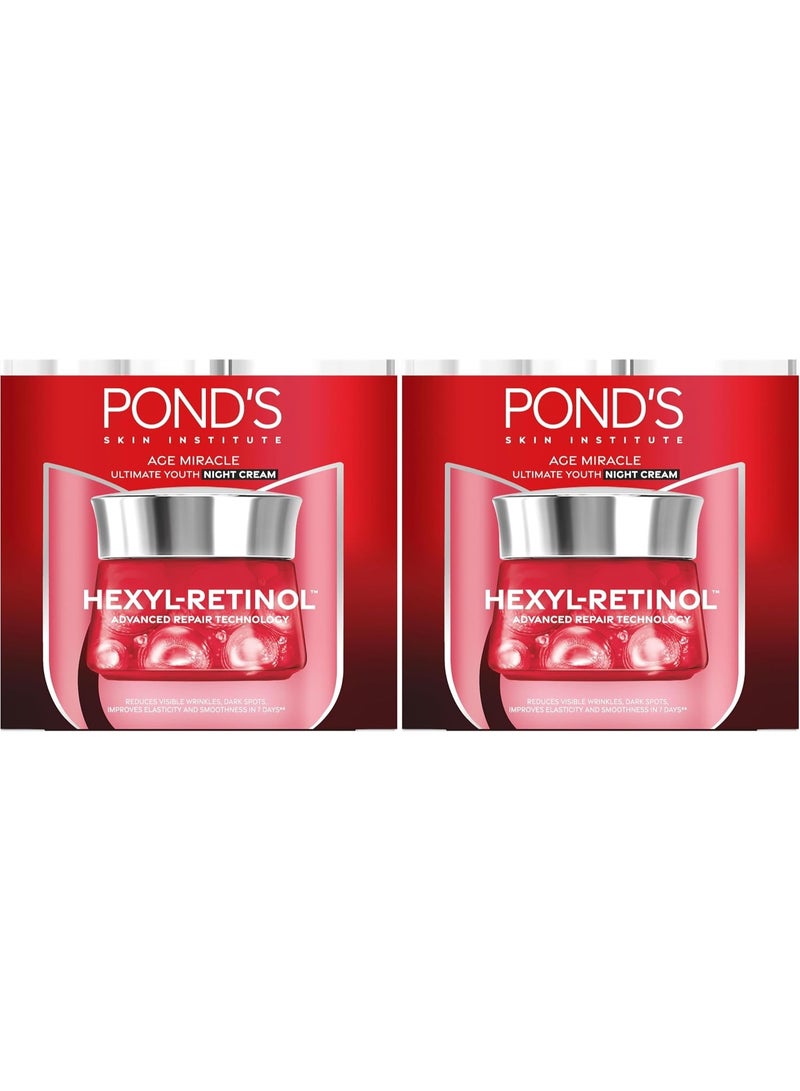 Pond's Age Miracle Ultimate Youth Night Face Cream with Hexyl Retinol, 50g (Pack of 2) - Image 1