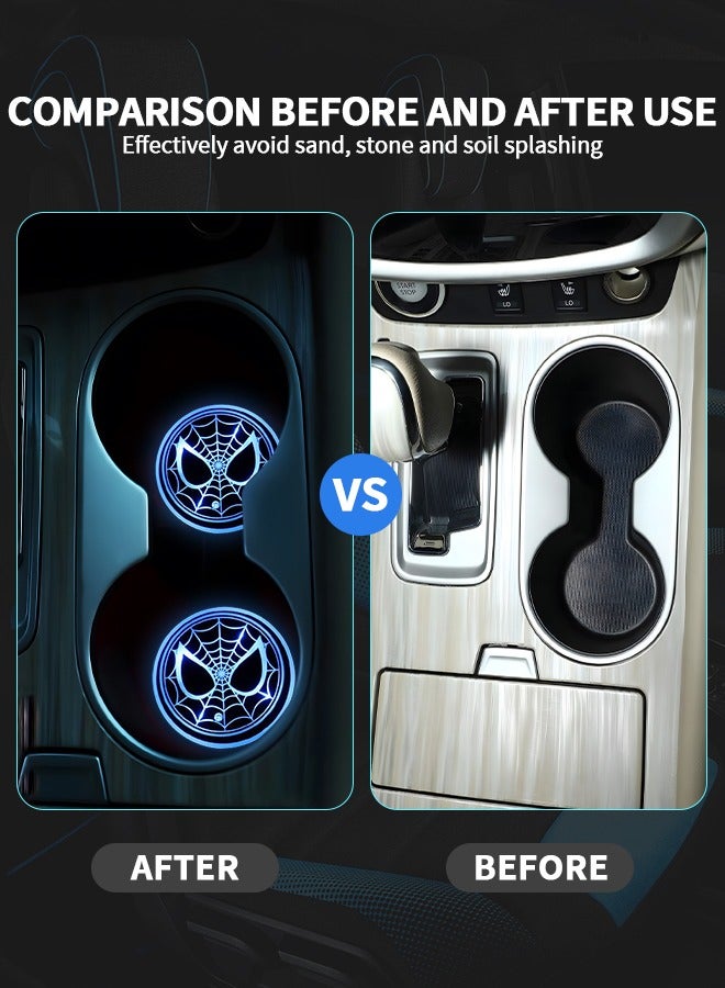 GROIC 2pcs LED Cup Holder Lights for Spiderman, LED Car Coasters with 7 Colors Luminescent Light Cup Pad, USB Charging Cup Mat Accessories, Automotive Cup Mat Atmosphere Lamp, Automotive Interior - Image 2