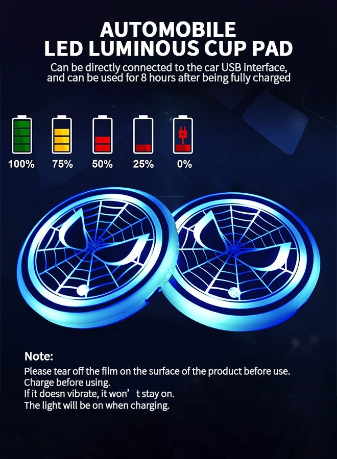 GROIC 2pcs LED Cup Holder Lights for Spiderman, LED Car Coasters with 7 Colors Luminescent Light Cup Pad, USB Charging Cup Mat Accessories, Automotive Cup Mat Atmosphere Lamp, Automotive Interior - Image 4